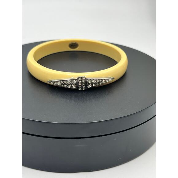Lulu Frost For J. crew Yellow Acrylic Pave Rhinestones Crest Bangle Bracelet - Picture 3 of 9